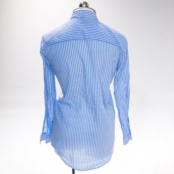 ATM XS / S Summer Seersucker Stripe Button Down Shirt Longsleeve Top July 4th - Picture 8 of 11